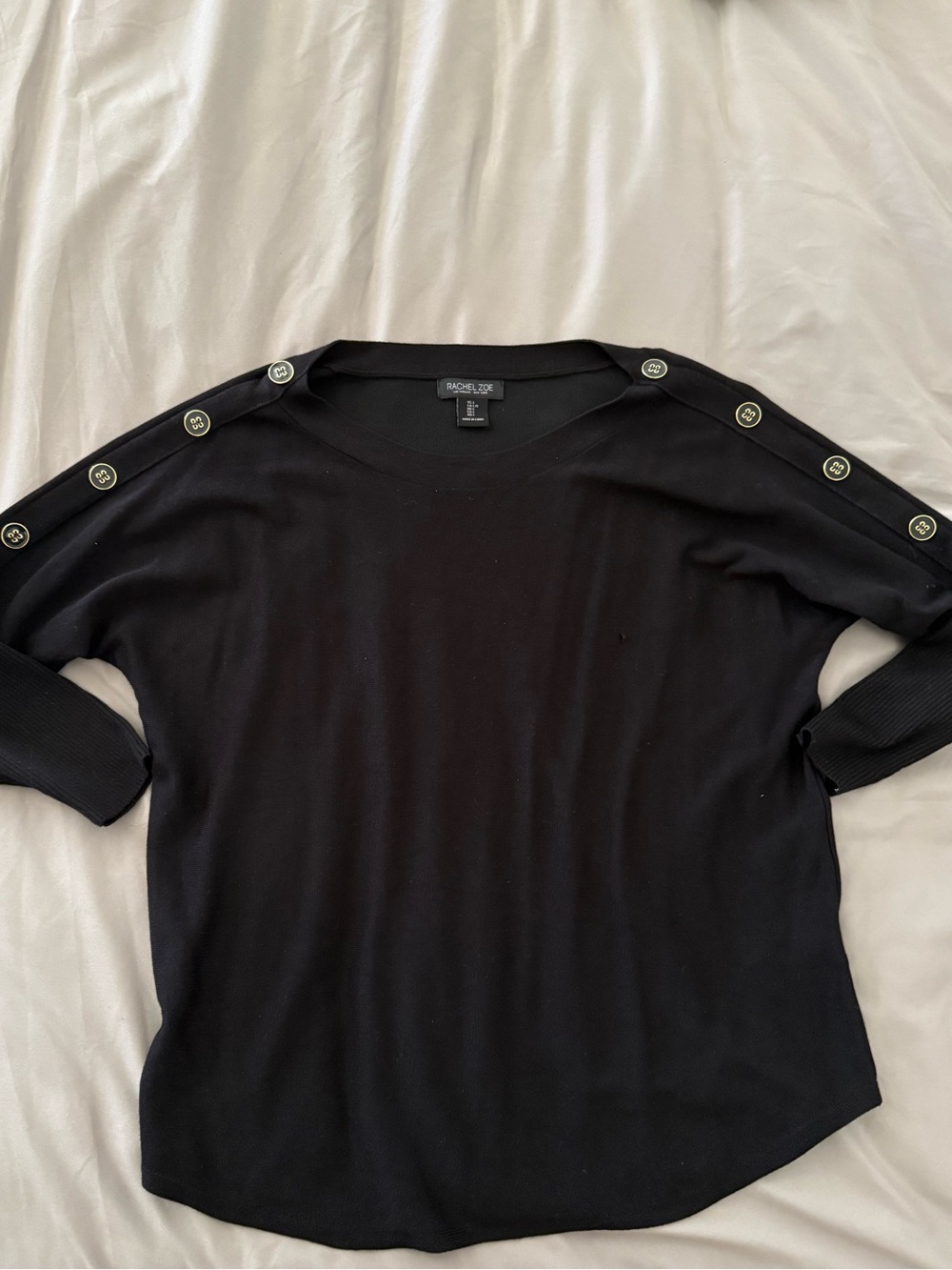 Rachel Zoe Black Button-Accent Shoulder Pullover